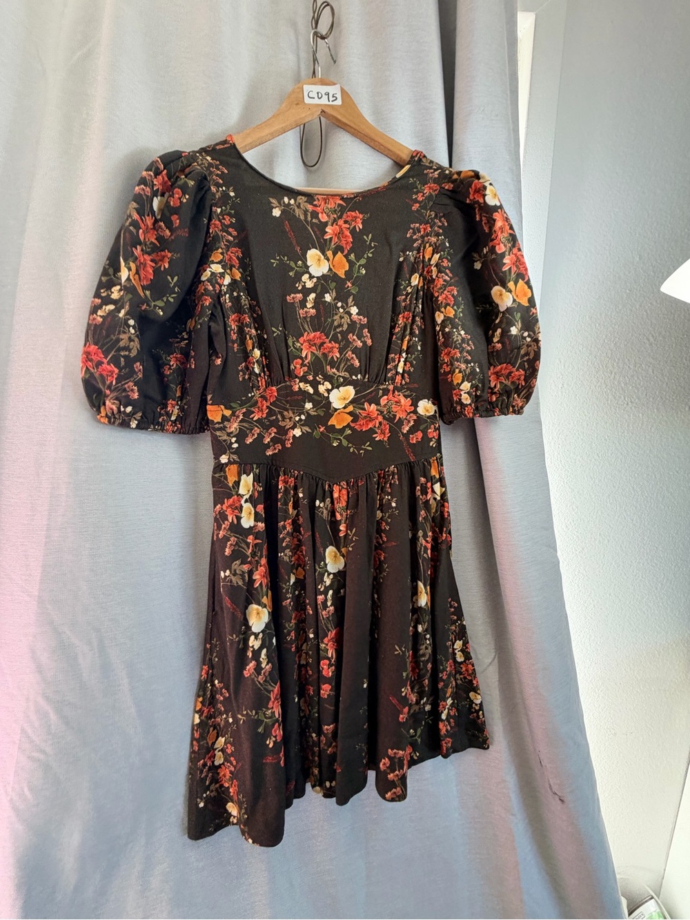 SAYLOR Free People Dark Olive Floral Puff-Sleeve Mini Dress - Picture 5 of 16